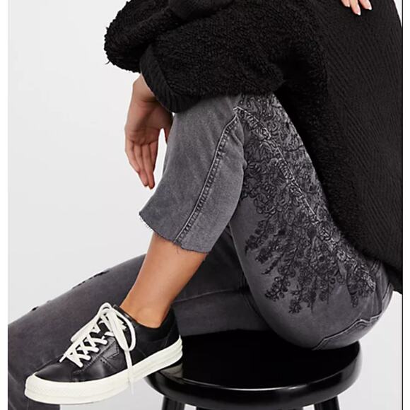 We The Free People Embroidered Girlfriend Jeans - Picture 2 of 9